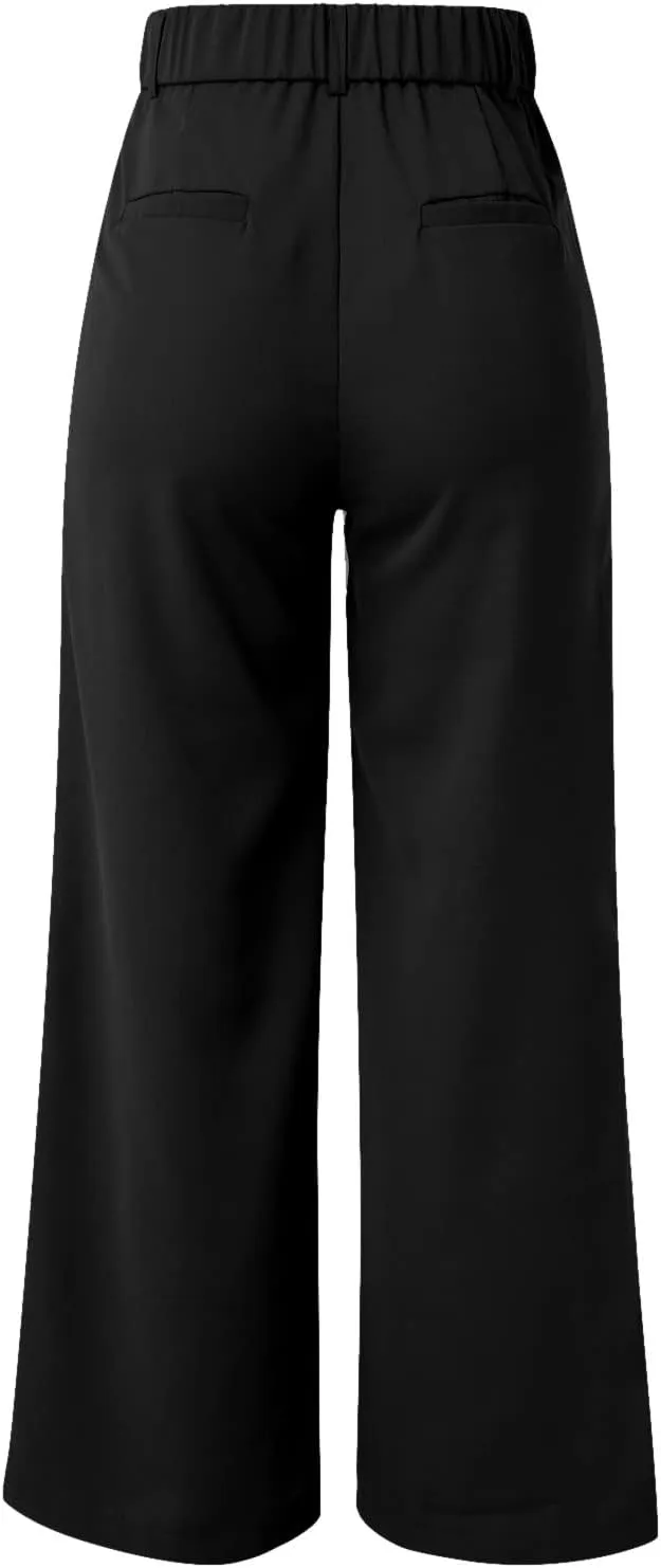 Pants for Women Casual Wide Leg High Waist Button Straight Trousers Loose Fit Business Fashion Work Pants with Pockets
