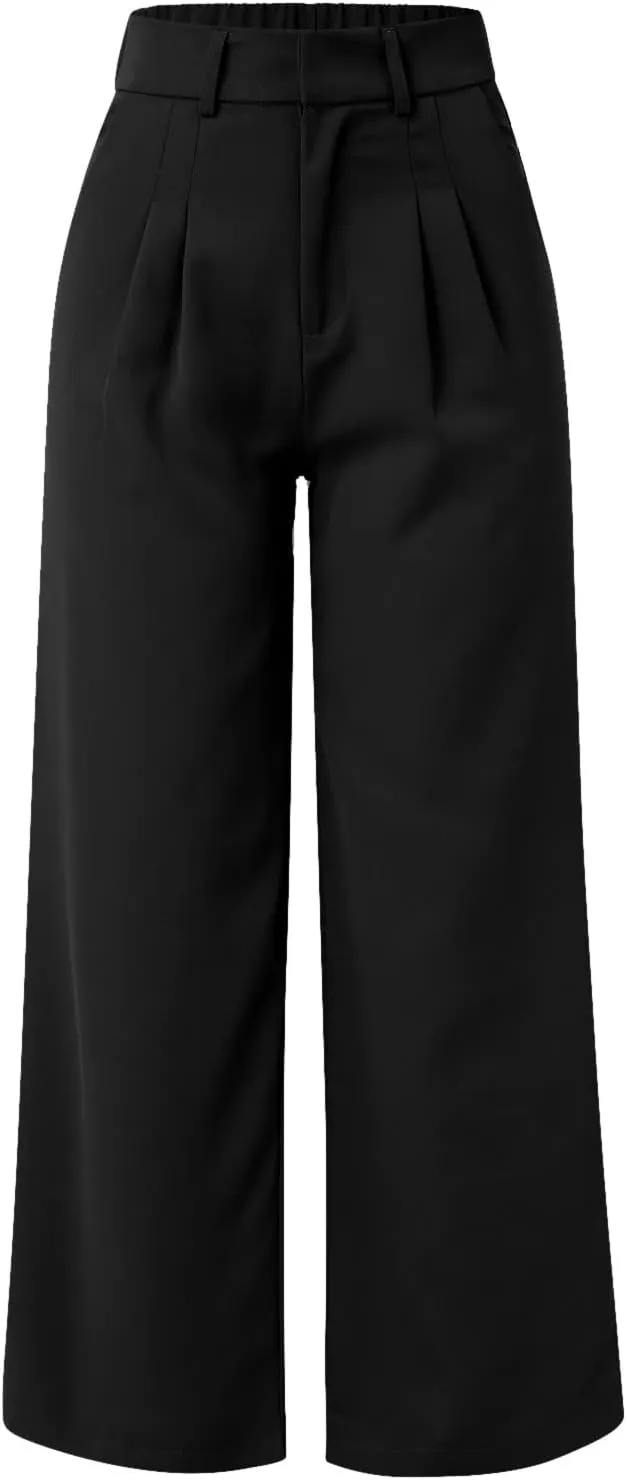 Pants for Women Casual Wide Leg High Waist Button Straight Trousers Loose Fit Business Fashion Work Pants with Pockets