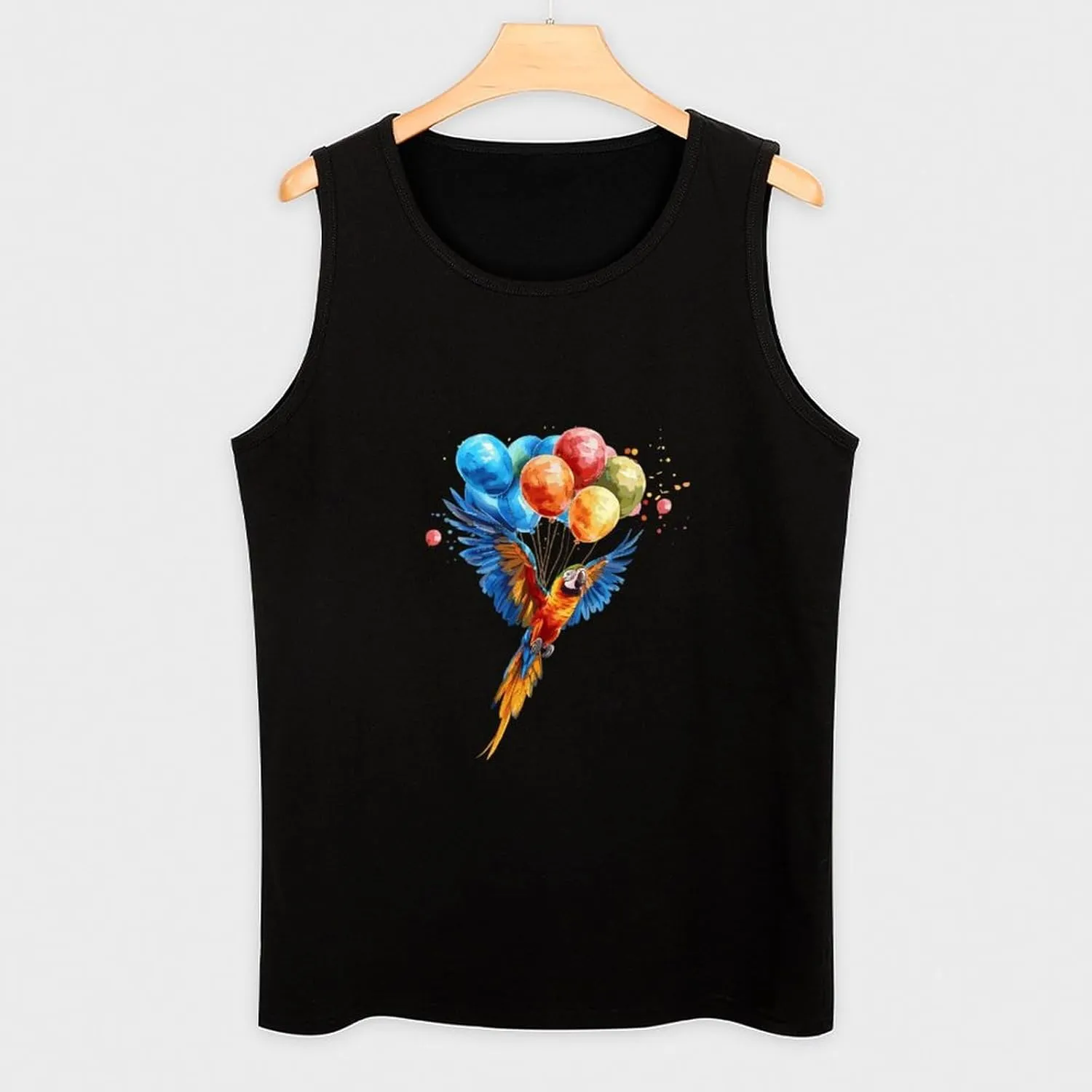 Parrot Bird Flying with Balloons Mens Tank Top Cotton Undershirt Crewneck Sleeveless Shirt for Summer