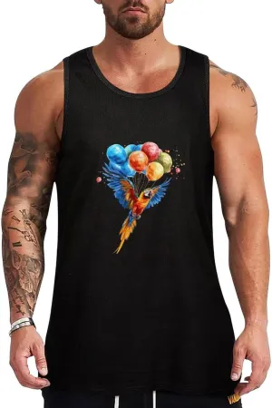 Parrot Bird Flying with Balloons Mens Tank Top Cotton Undershirt Crewneck Sleeveless Shirt for Summer