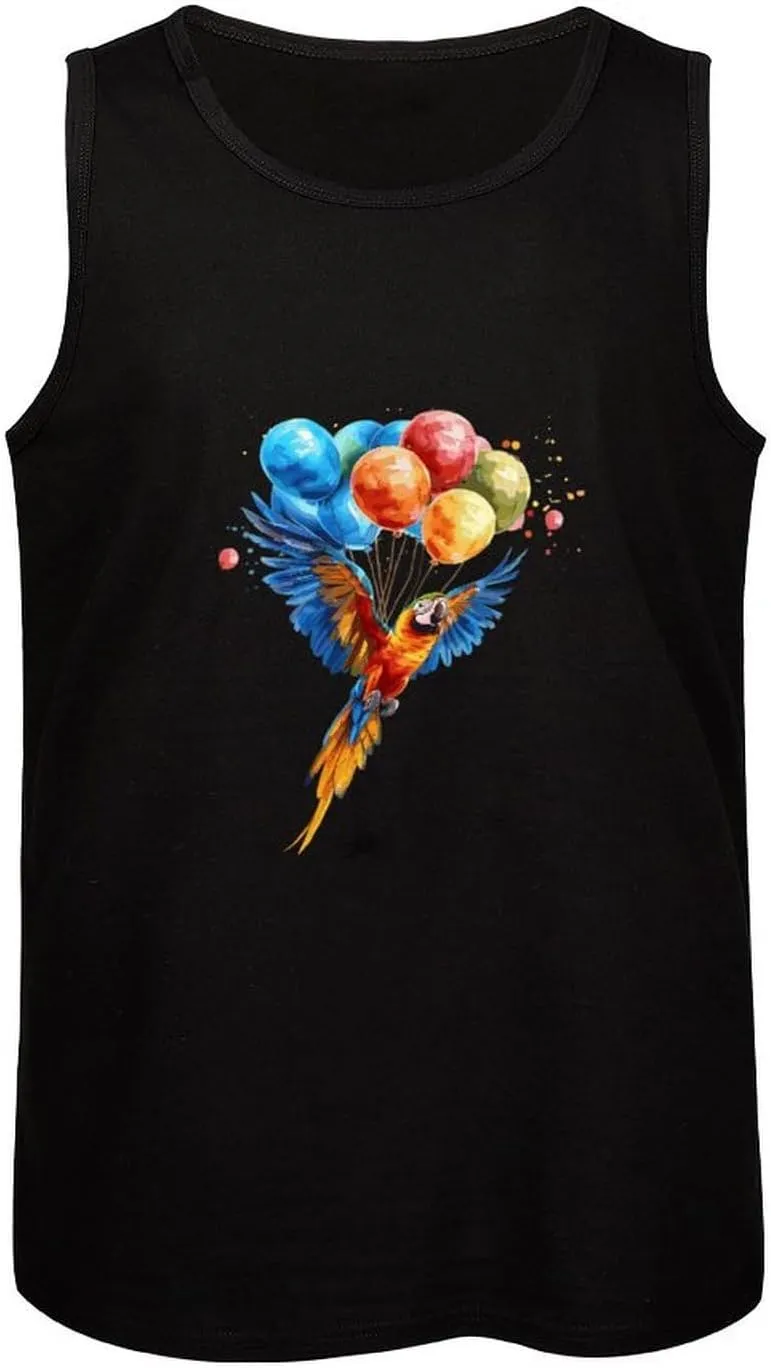 Parrot Bird Flying with Balloons Mens Tank Top Cotton Undershirt Crewneck Sleeveless Shirt for Summer