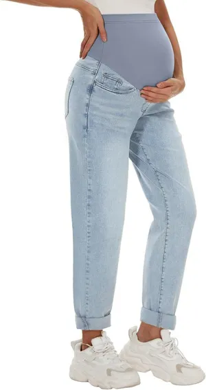 Peauty Maternity Jeans Over Belly Support Boyfriend Jeans Comfortable Stretch with Pockets Pregnancy-Pants