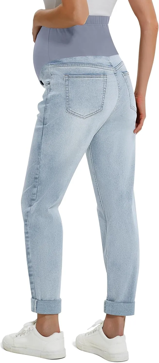 Peauty Maternity Jeans Over Belly Support Boyfriend Jeans Comfortable Stretch with Pockets Pregnancy-Pants