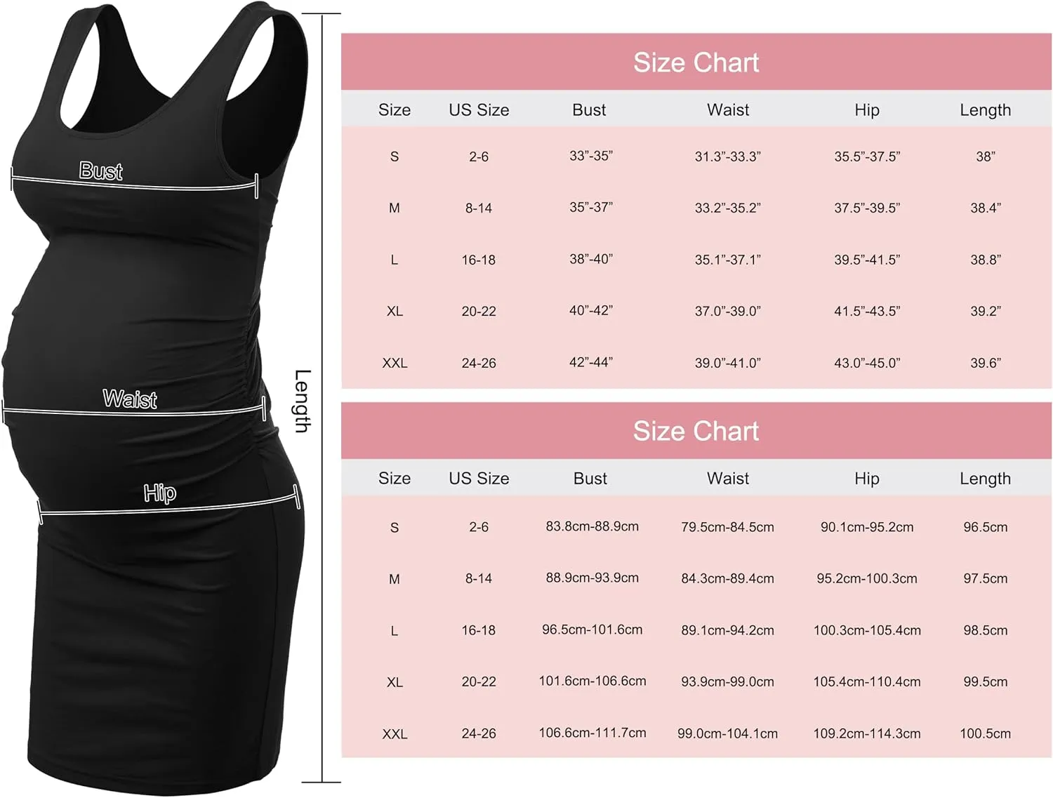 Peauty "B Shape Side Ruch Maternity Tank Dress/Bodycon Midi Dress for Everyday Wear Baby Shower