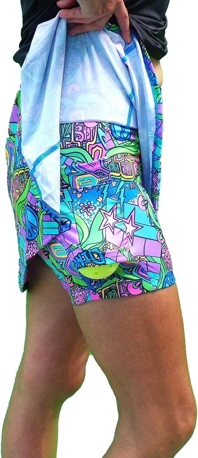 Pickleball Skirt Pickleball Skort, Pickleball Skirt with Attached Shorts A-Line Skirt Groovy Pattern