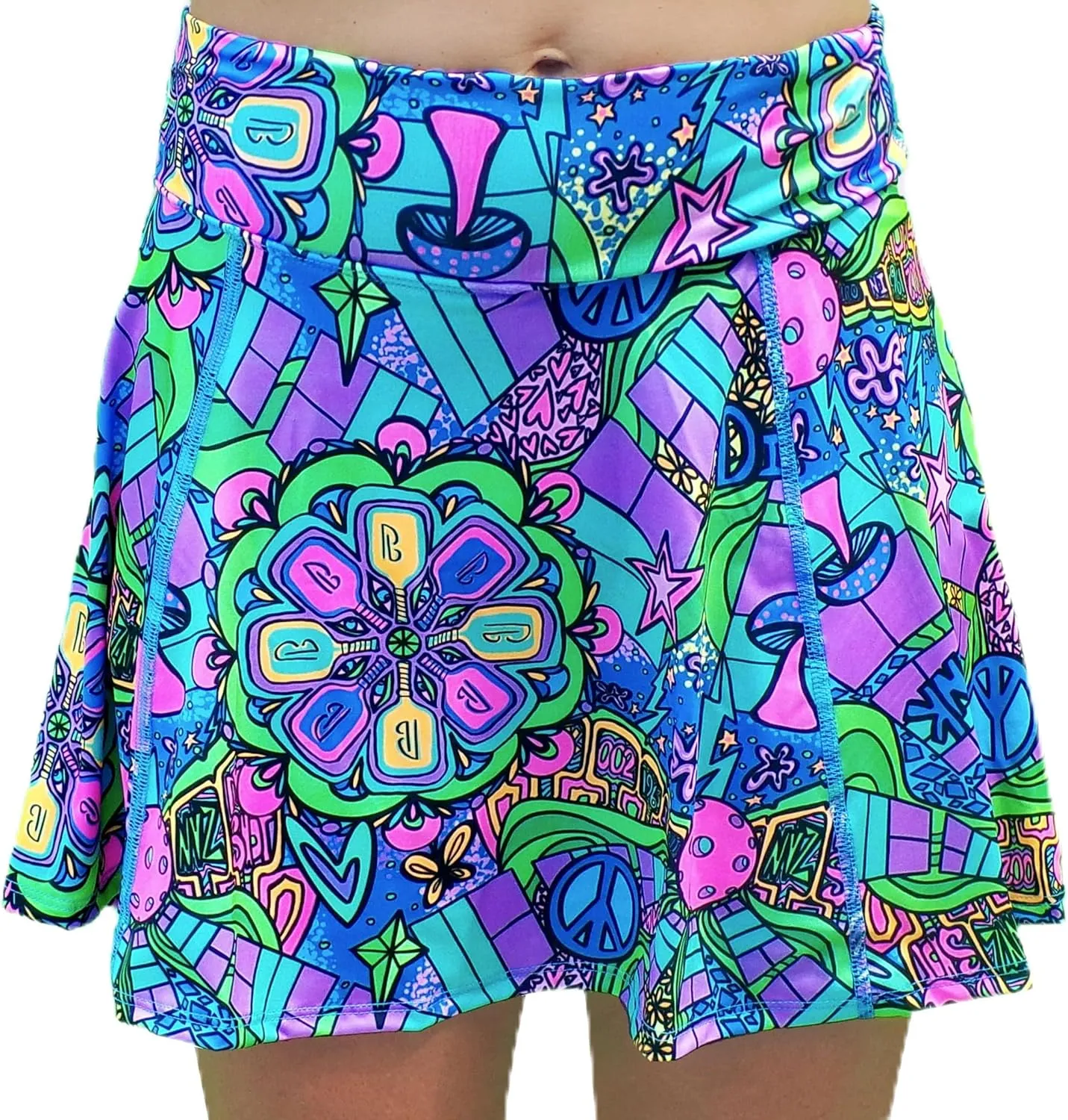 Pickleball Skirt Pickleball Skort, Pickleball Skirt with Attached Shorts A-Line Skirt Groovy Pattern