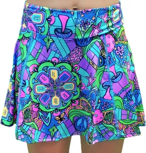 Pickleball Skirt Pickleball Skort, Pickleball Skirt with Attached Shorts A-Line Skirt Groovy Pattern