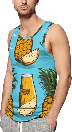 Pineapple and Coconut Tree Beer Mens Tank Top Undershirt Sleeveless Gym Vest Workout T-Shirts