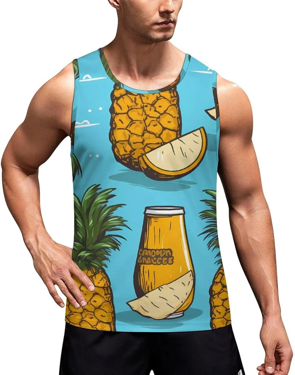 Pineapple and Coconut Tree Beer Mens Tank Top Undershirt Sleeveless Gym Vest Workout T-Shirts