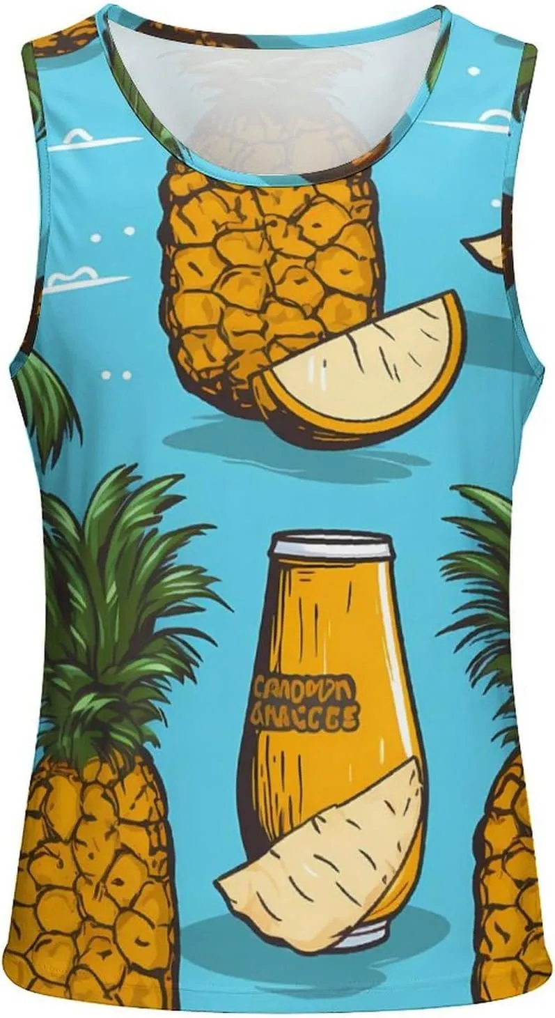 Pineapple and Coconut Tree Beer Mens Tank Top Undershirt Sleeveless Gym Vest Workout T-Shirts