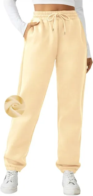 PINSPARK Women's Fleece Lined Sweatpants Winter Joggers Athletic Pants Casual Thick Warm Trousers Pockets