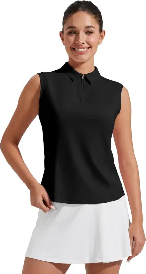 Pioneer Camp Women's Sleeveless Golf Polo Shirts Zip Up Elastic Quick Dry Lightweight Pickleball Tennis Summer Tops Black XS