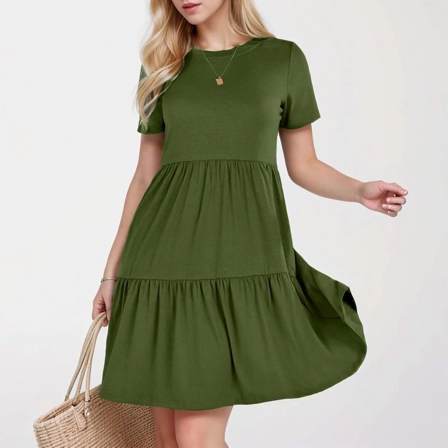 Plus Size Beach Dresses For Women Sundress Floral Boho 2025 V Neck Ruffle Short Sleeve A Line Tiered Flowy Dresses