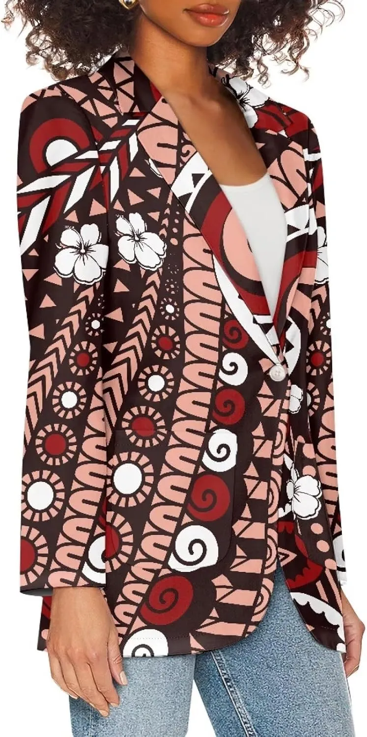 Polynesian Style Prints Blazers for Women Polynesian Tropical Leaf Summer Dresses 2024 Long Sleeve Womens Blazer