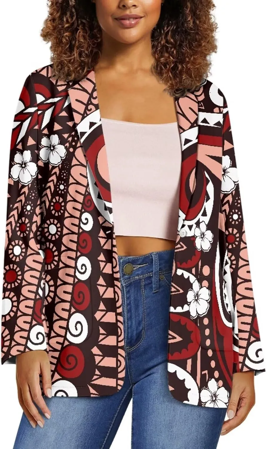 Polynesian Style Prints Blazers for Women Polynesian Tropical Leaf Summer Dresses 2024 Long Sleeve Womens Blazer