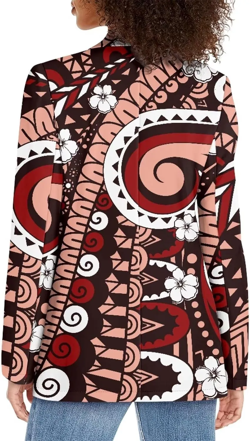 Polynesian Style Prints Blazers for Women Polynesian Tropical Leaf Summer Dresses 2024 Long Sleeve Womens Blazer