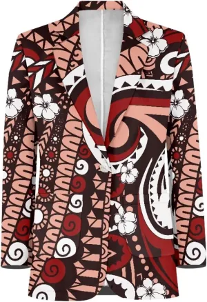 Polynesian Style Prints Blazers for Women Polynesian Tropical Leaf Summer Dresses 2024 Long Sleeve Womens Blazer