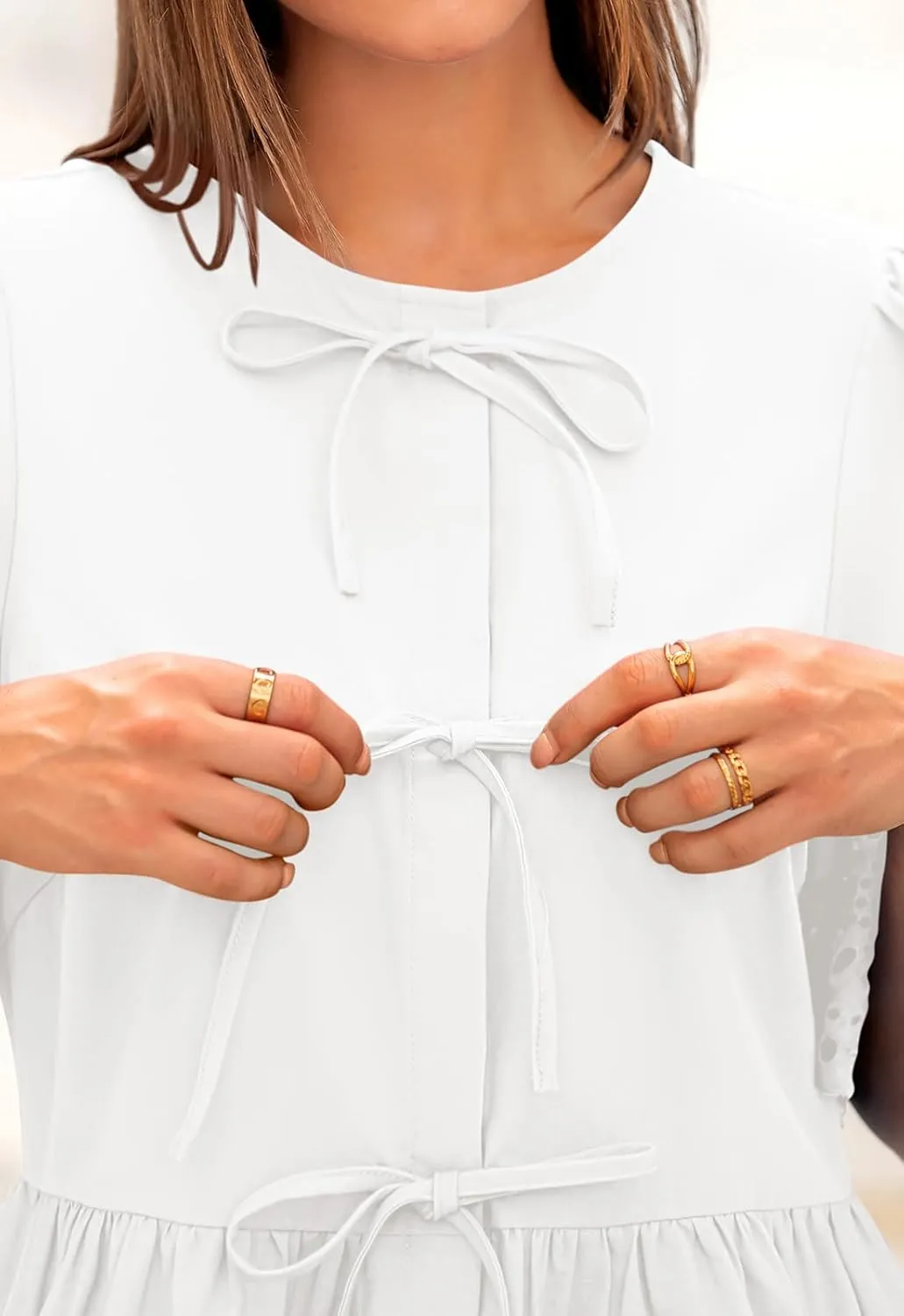 PRETTYGARDEN Tie Front Peplum Tops for Women Summer Y2K Short Sleeve Babydoll Cute Going Out Top Eyelet Blouse Shirt