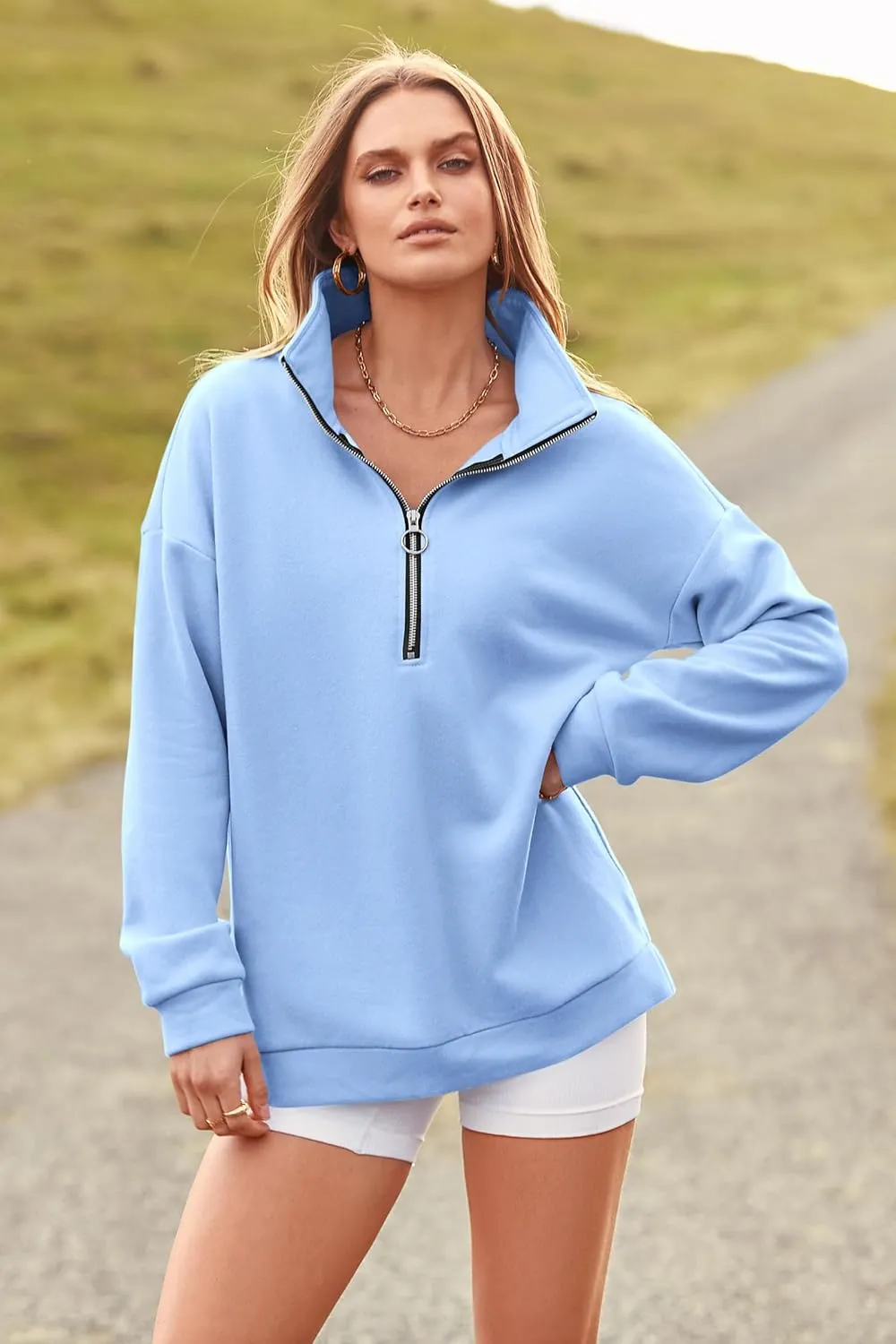 PRETTYGARDEN Women's Causal 1/4 Zip Pullover Long Sleeve Collar Sweatshirts Solid Activewear Running Jacket
