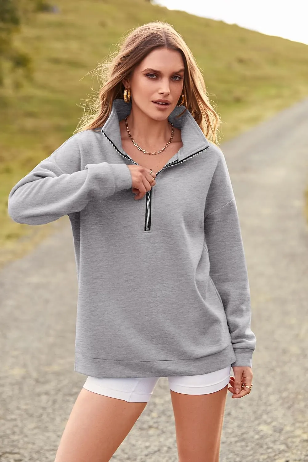 PRETTYGARDEN Women's Causal 1/4 Zip Pullover Long Sleeve Collar Sweatshirts Solid Activewear Running Jacket
