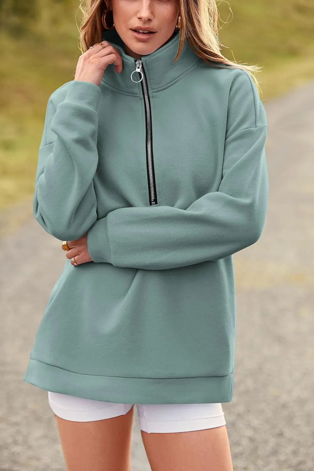 PRETTYGARDEN Women's Causal 1/4 Zip Pullover Long Sleeve Collar Sweatshirts Solid Activewear Running Jacket