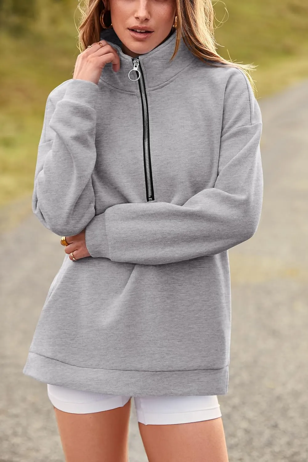 PRETTYGARDEN Women's Causal 1/4 Zip Pullover Long Sleeve Collar Sweatshirts Solid Activewear Running Jacket