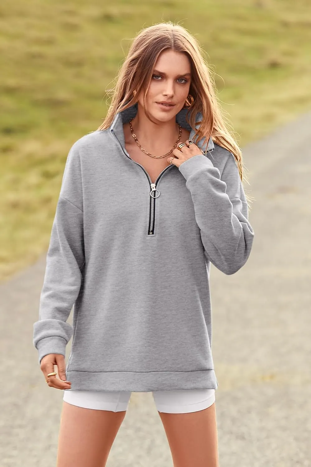 PRETTYGARDEN Women's Causal 1/4 Zip Pullover Long Sleeve Collar Sweatshirts Solid Activewear Running Jacket
