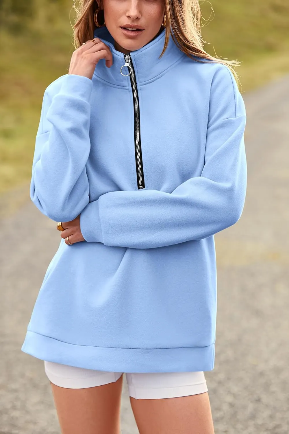PRETTYGARDEN Women's Causal 1/4 Zip Pullover Long Sleeve Collar Sweatshirts Solid Activewear Running Jacket