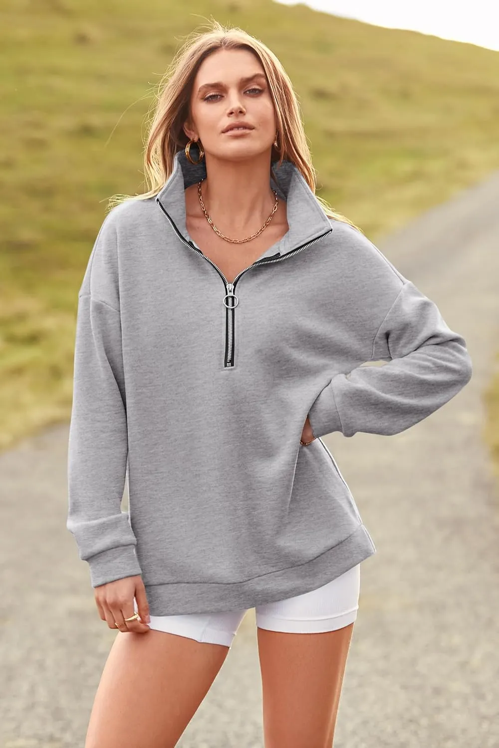 PRETTYGARDEN Women's Causal 1/4 Zip Pullover Long Sleeve Collar Sweatshirts Solid Activewear Running Jacket