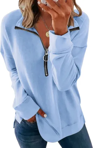 PRETTYGARDEN Women's Causal 1/4 Zip Pullover Long Sleeve Collar Sweatshirts Solid Activewear Running Jacket