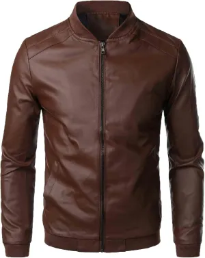 Pu Leather Men's Jacket Autumn Slim Stand Collar Motor Coat Fashion Zipper Leather Jacket