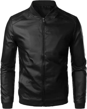 Pu Leather Men's Jacket Autumn Slim Stand Collar Motor Coat Fashion Zipper Leather Jacket