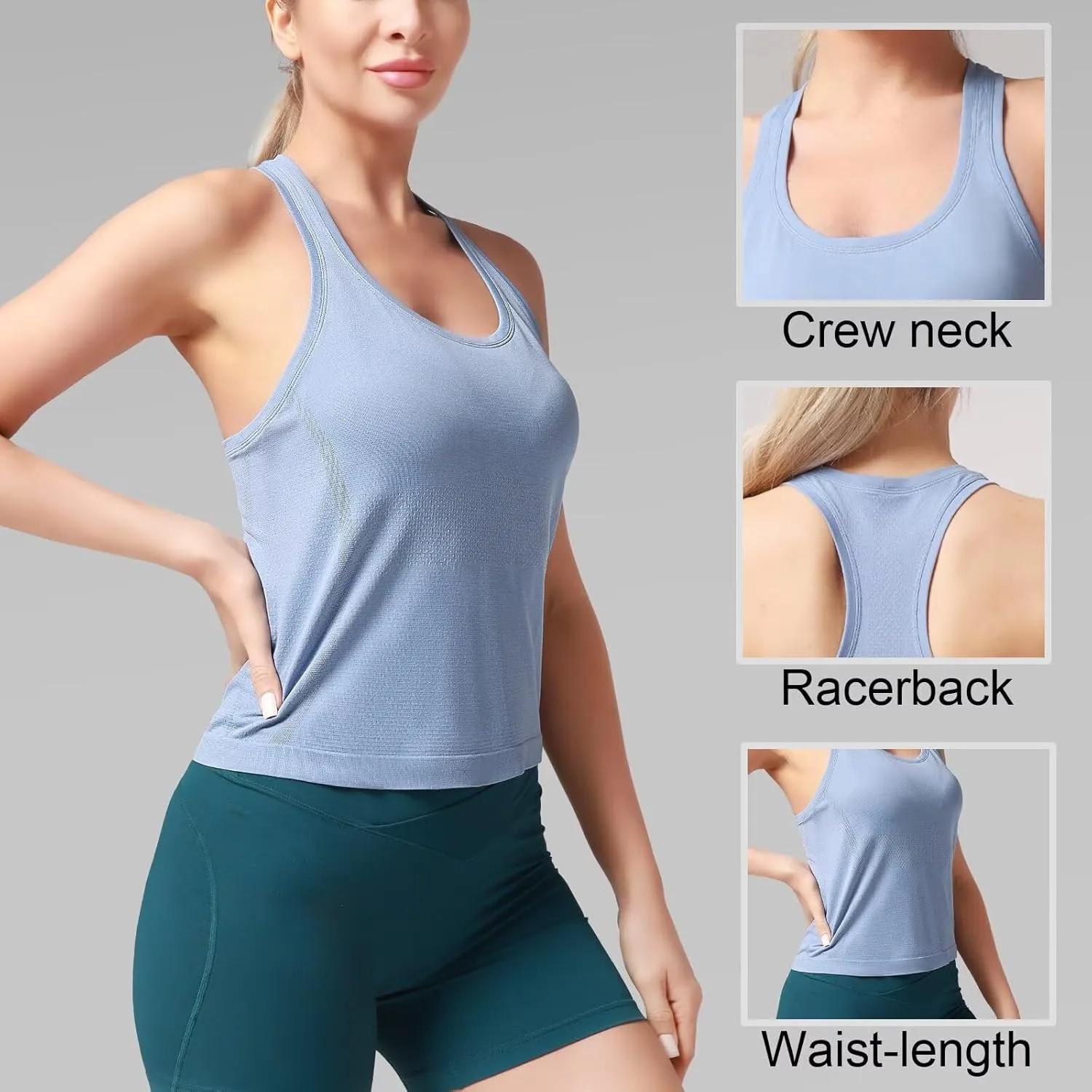 Racerback Workout Tank Tops for Women  Sleeveless Gym Yoga Shirts, Athletic Sports Camisole, Scoop Neck Seamless Activewear
