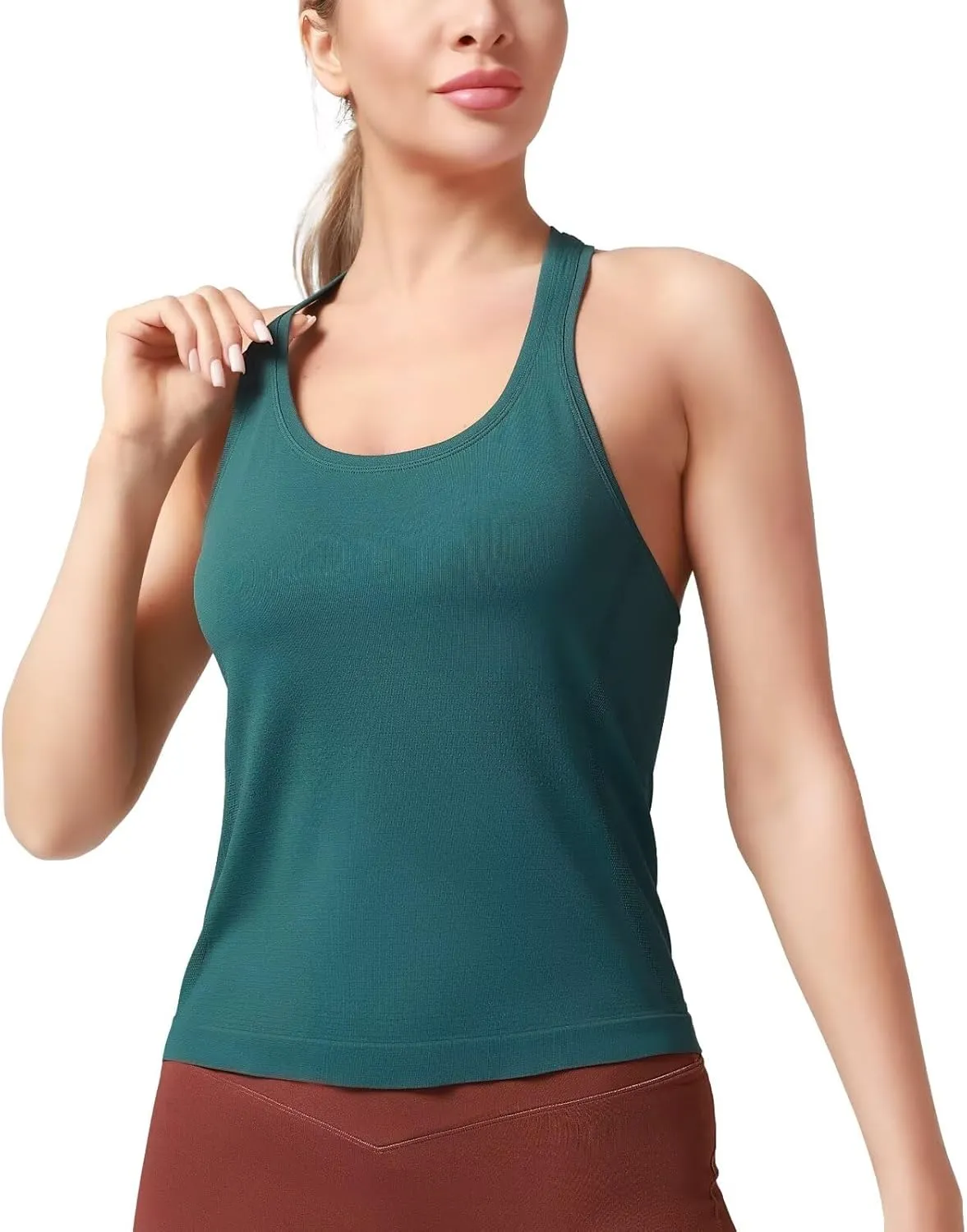 Racerback Workout Tank Tops for Women  Sleeveless Gym Yoga Shirts, Athletic Sports Camisole, Scoop Neck Seamless Activewear