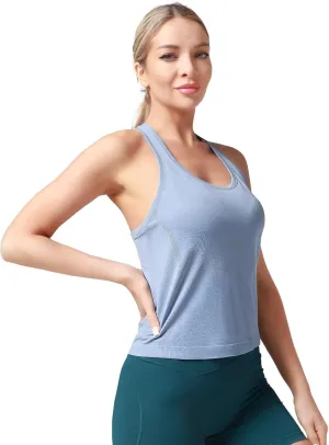 Racerback Workout Tank Tops for Women  Sleeveless Gym Yoga Shirts, Athletic Sports Camisole, Scoop Neck Seamless Activewear