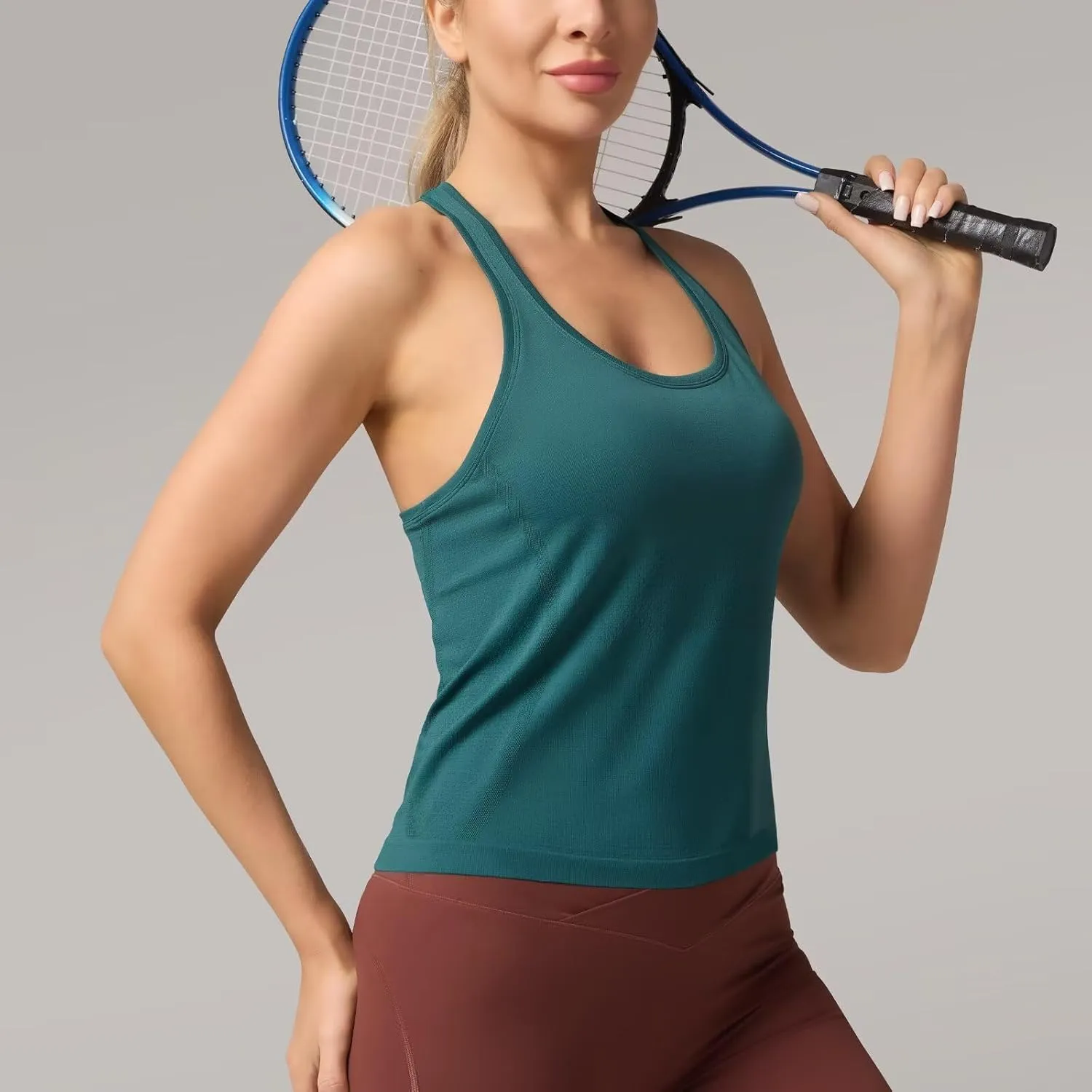 Racerback Workout Tank Tops for Women  Sleeveless Gym Yoga Shirts, Athletic Sports Camisole, Scoop Neck Seamless Activewear