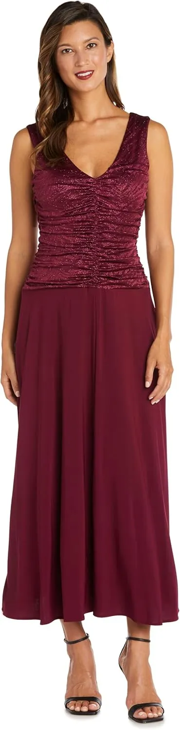 R&M Richards Womens Ruched Evening Dress