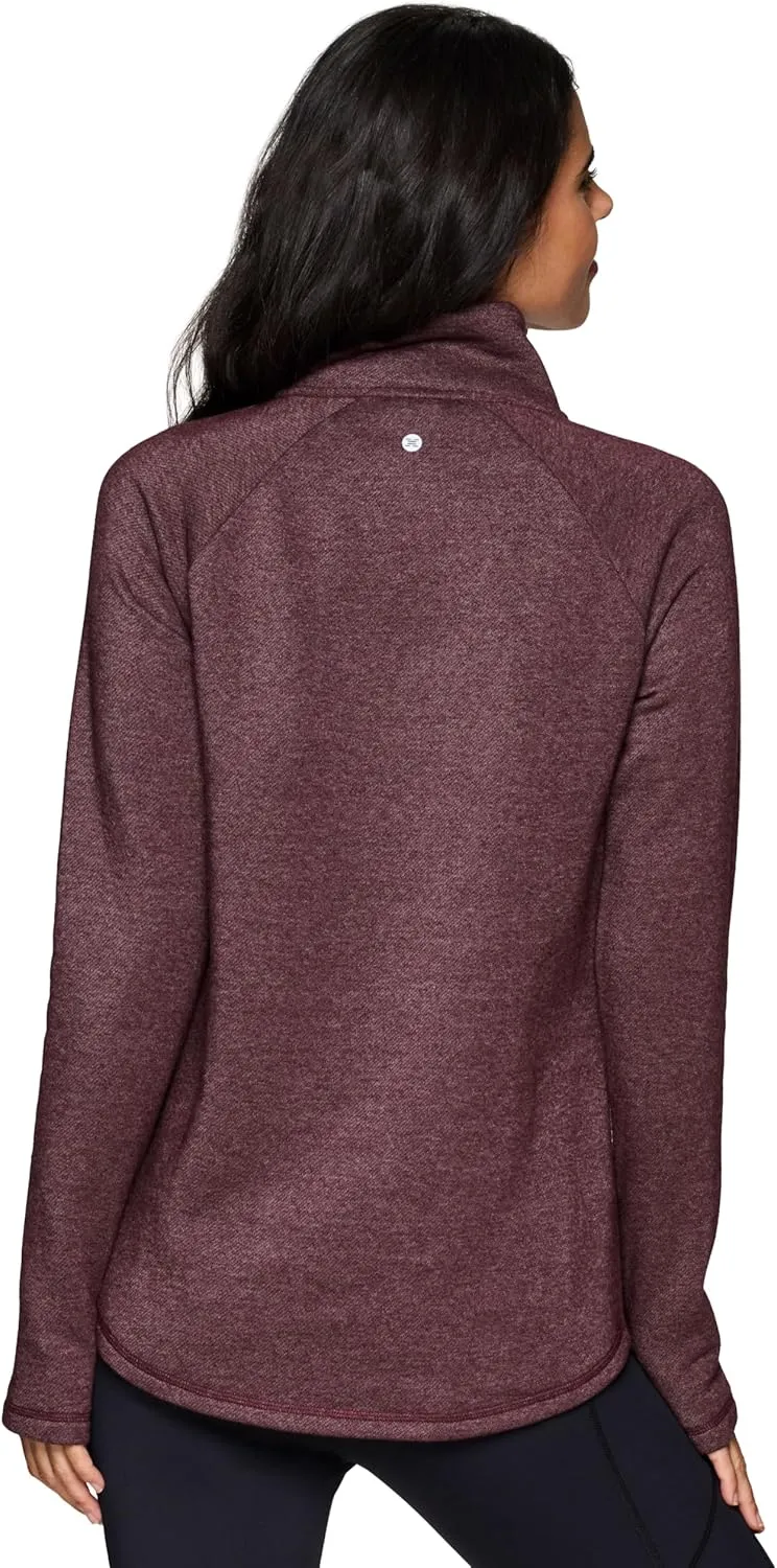 RBX Activewear Women's Fleece Sweatshirt Fashion Pullover With Pockets, Zip Mock Neck and Thumb Holes