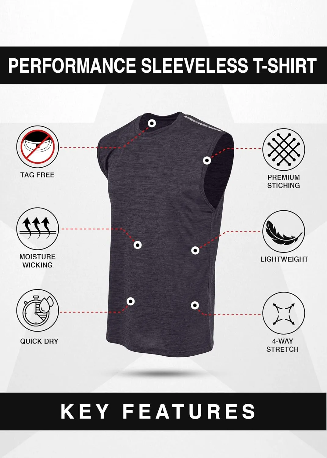 Reset Dri-Fit Muscle Gym Tank Tops for Men, Active Athletic Performance Tops - 4 Pack