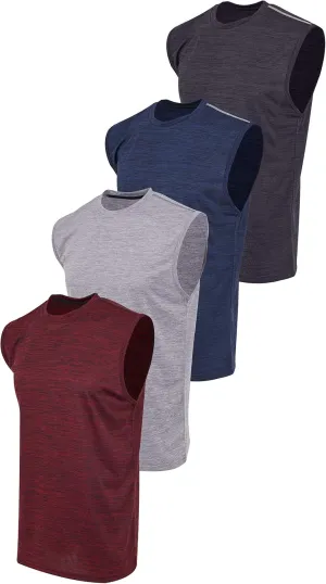 Reset Dri-Fit Muscle Gym Tank Tops for Men, Active Athletic Performance Tops - 4 Pack