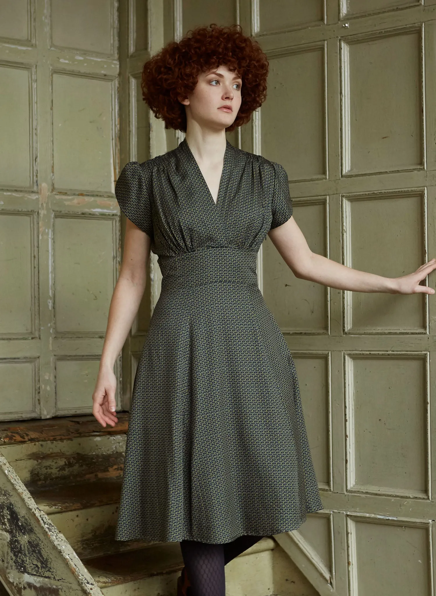 Rita - Navy Marbled Feather Dress