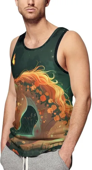 Rose Unic-orns Moon Night Mens Tank Top Undershirt Sleeveless Gym Vest Workout T-Shirts