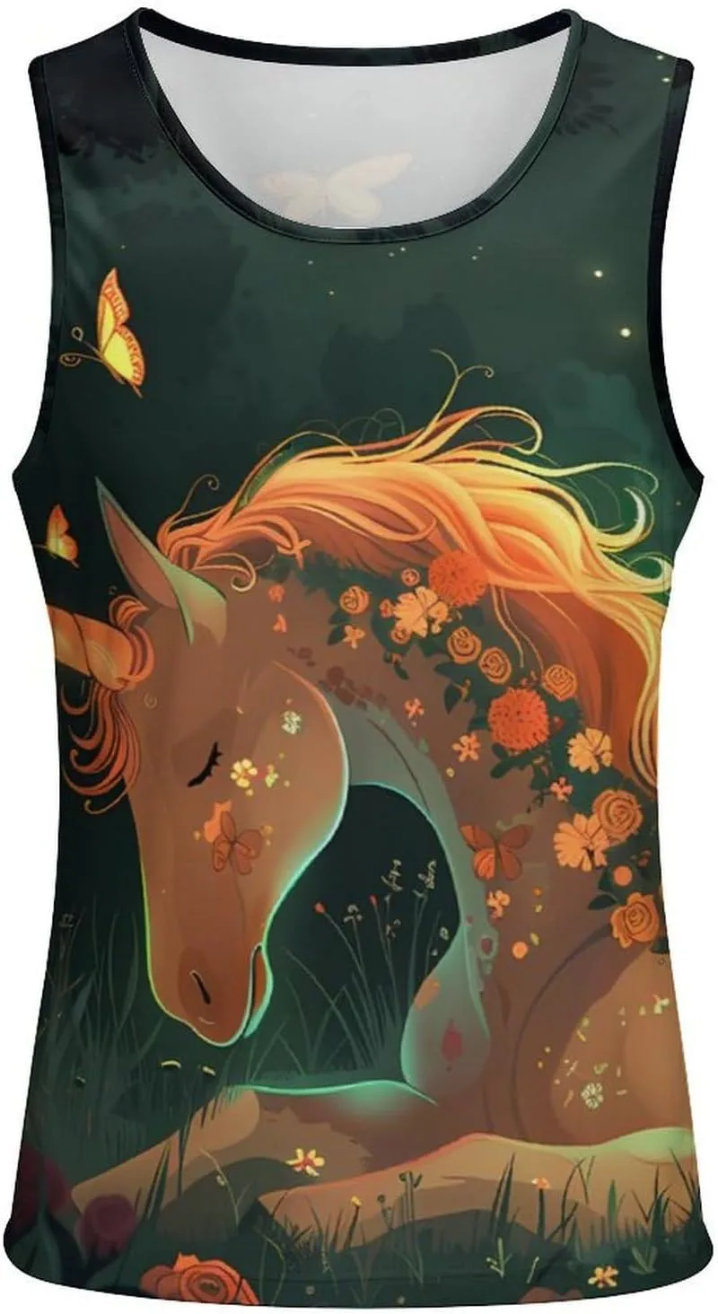 Rose Unic-orns Moon Night Mens Tank Top Undershirt Sleeveless Gym Vest Workout T-Shirts