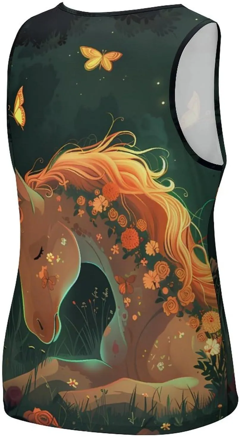 Rose Unic-orns Moon Night Mens Tank Top Undershirt Sleeveless Gym Vest Workout T-Shirts