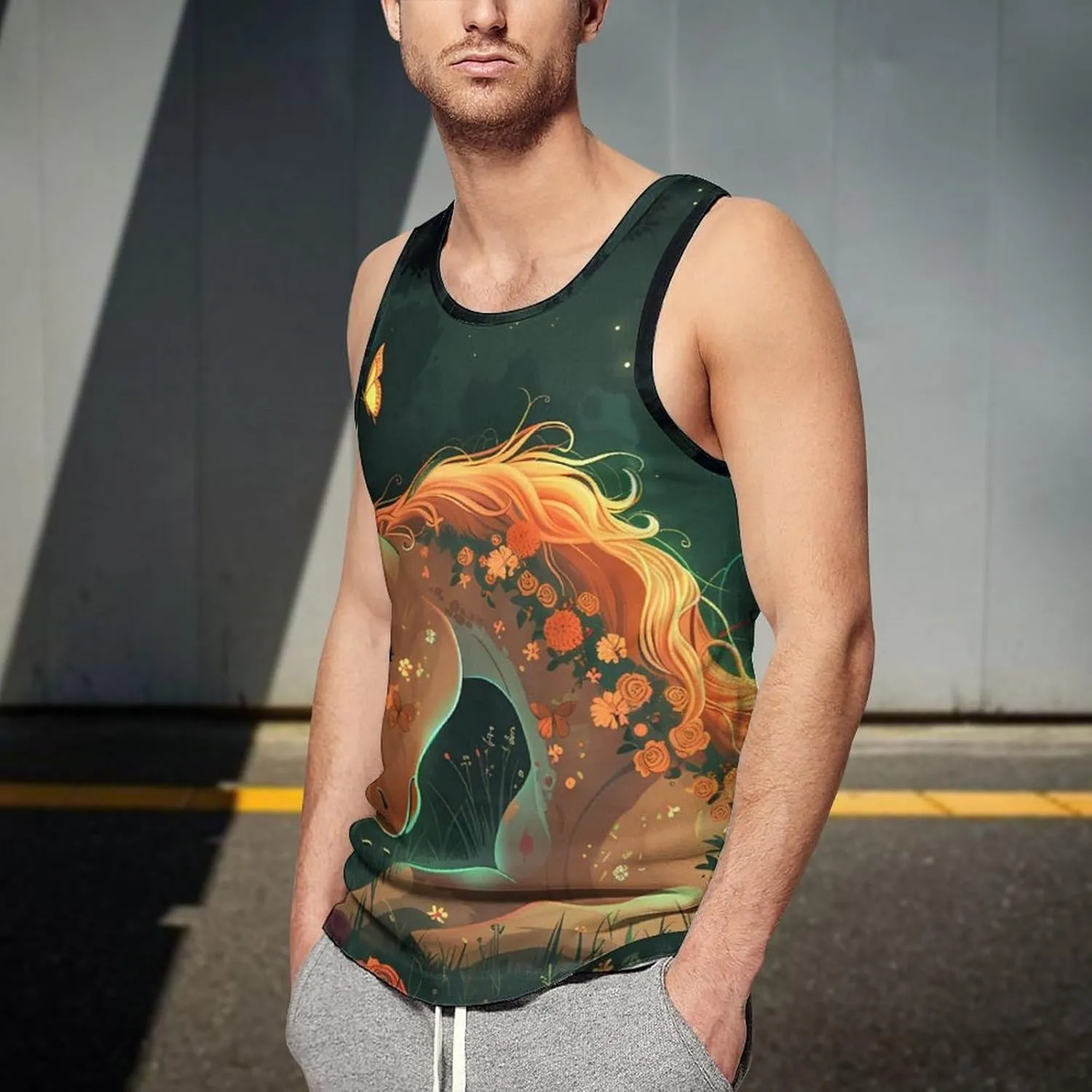 Rose Unic-orns Moon Night Mens Tank Top Undershirt Sleeveless Gym Vest Workout T-Shirts