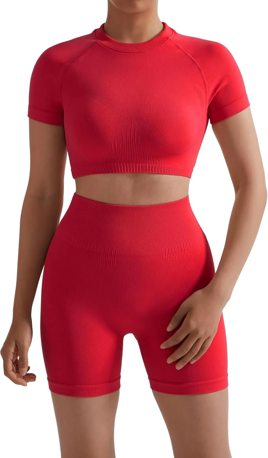 RXRXCOCO Hidden Scrunch Butt Workout Sets for Women 2 Piece Crop Tops Seamless Booty Shorts Matching Gym Yoga Outfits