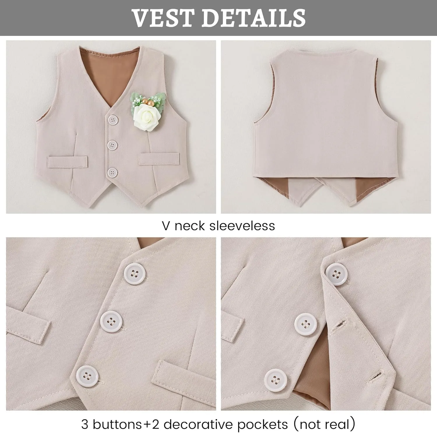 SANMIO Baby Boy Clothes Suits Infant Gentleman Outfit Collared Dress Shirt Vest Tie Corsage Pants 5Pcs Baby Suit Sets