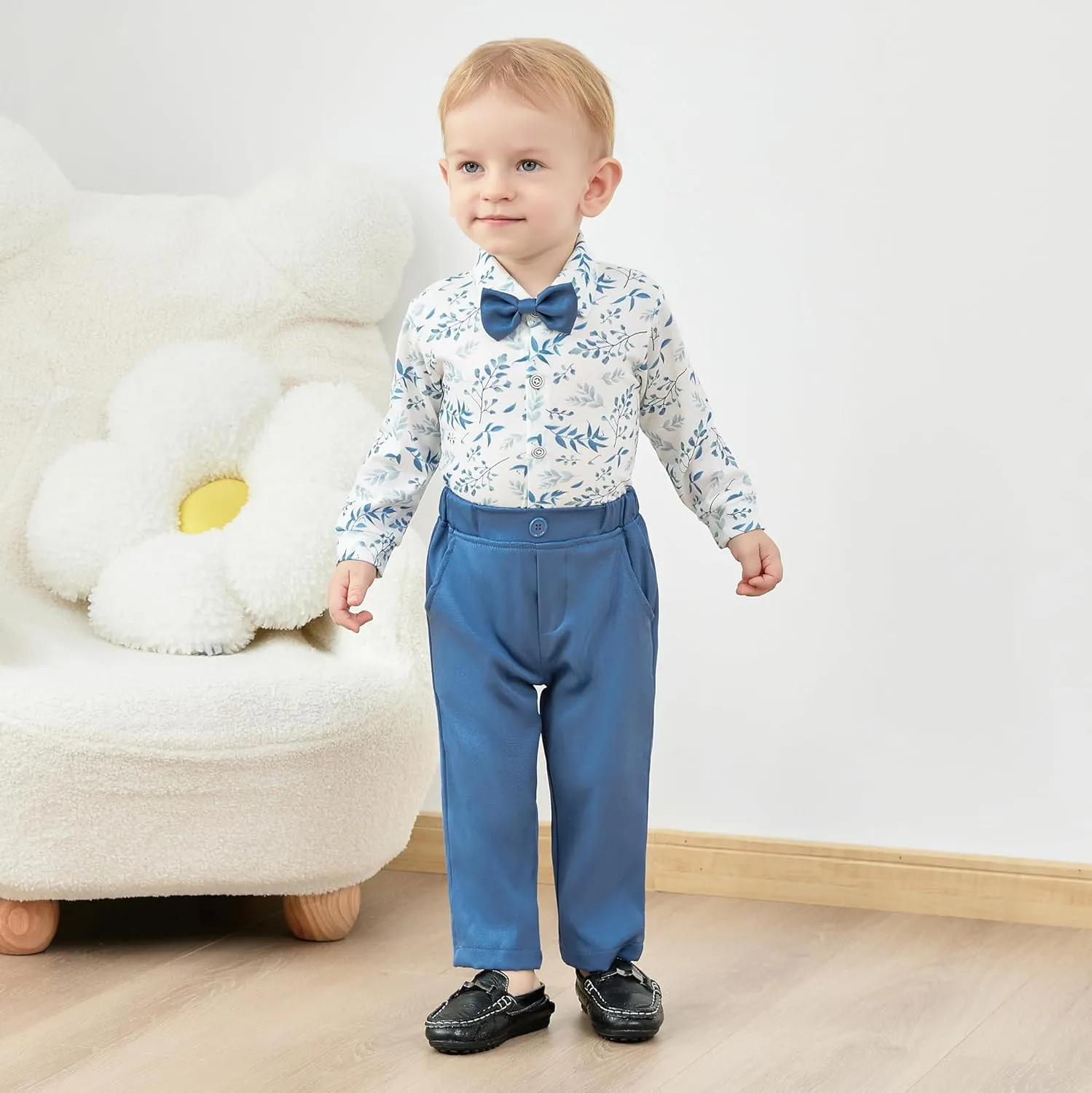 SANMIO Baby Boy Clothes Suits Infant Gentleman Outfit Collared Dress Shirt Vest Tie Corsage Pants 5Pcs Baby Suit Sets