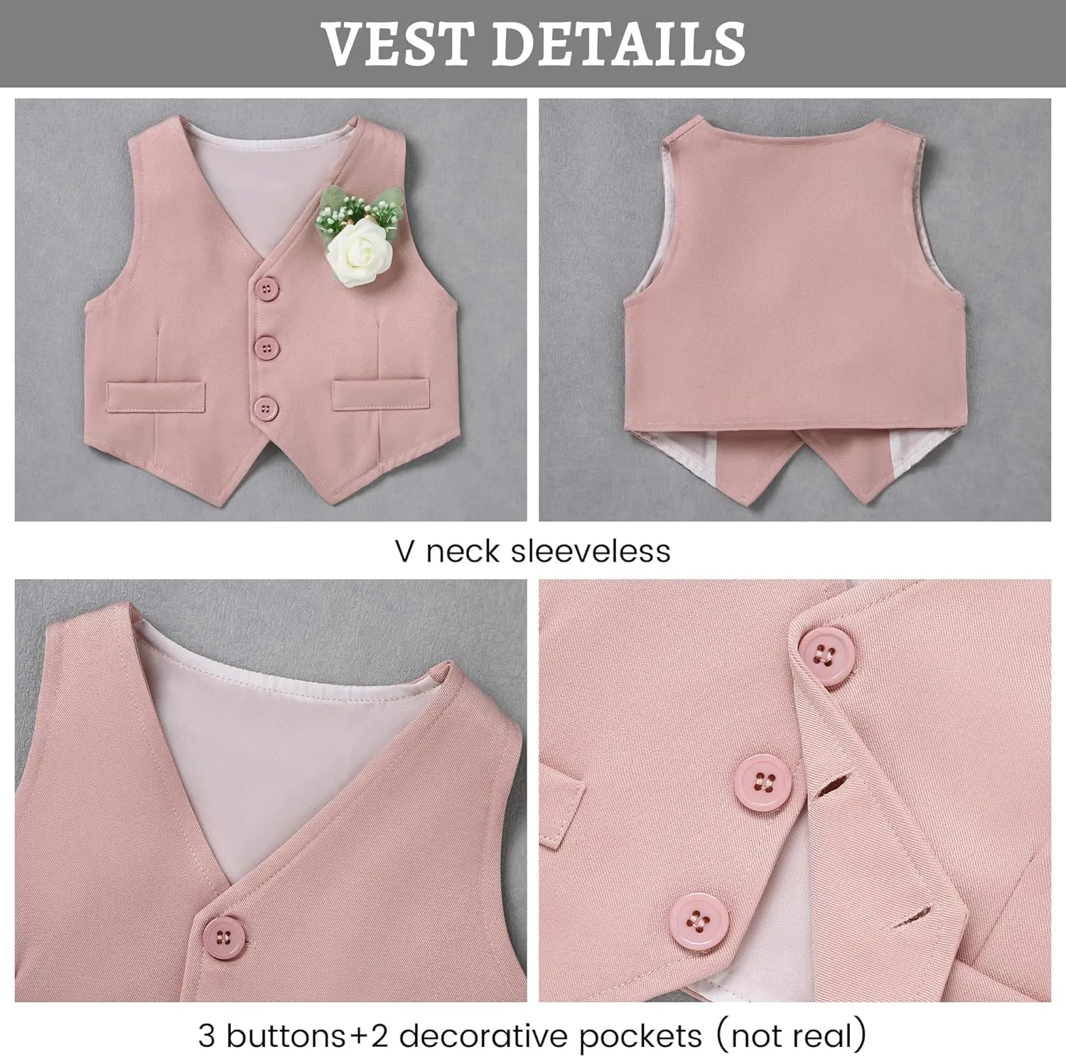 SANMIO Baby Boy Clothes Suits Infant Gentleman Outfit Collared Dress Shirt Vest Tie Corsage Pants 5Pcs Baby Suit Sets