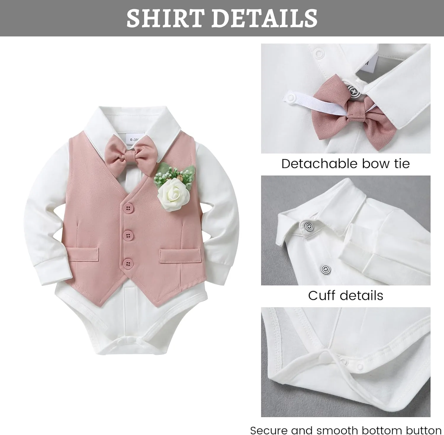 SANMIO Baby Boy Clothes Suits Infant Gentleman Outfit Collared Dress Shirt Vest Tie Corsage Pants 5Pcs Baby Suit Sets